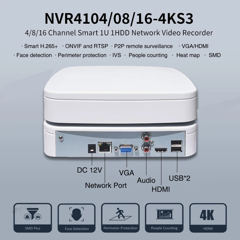 NVR DAHUA 16CH 12MP HDMI/VGA EPTZ 1HDD 2USB 1LAN 12VDC/10W