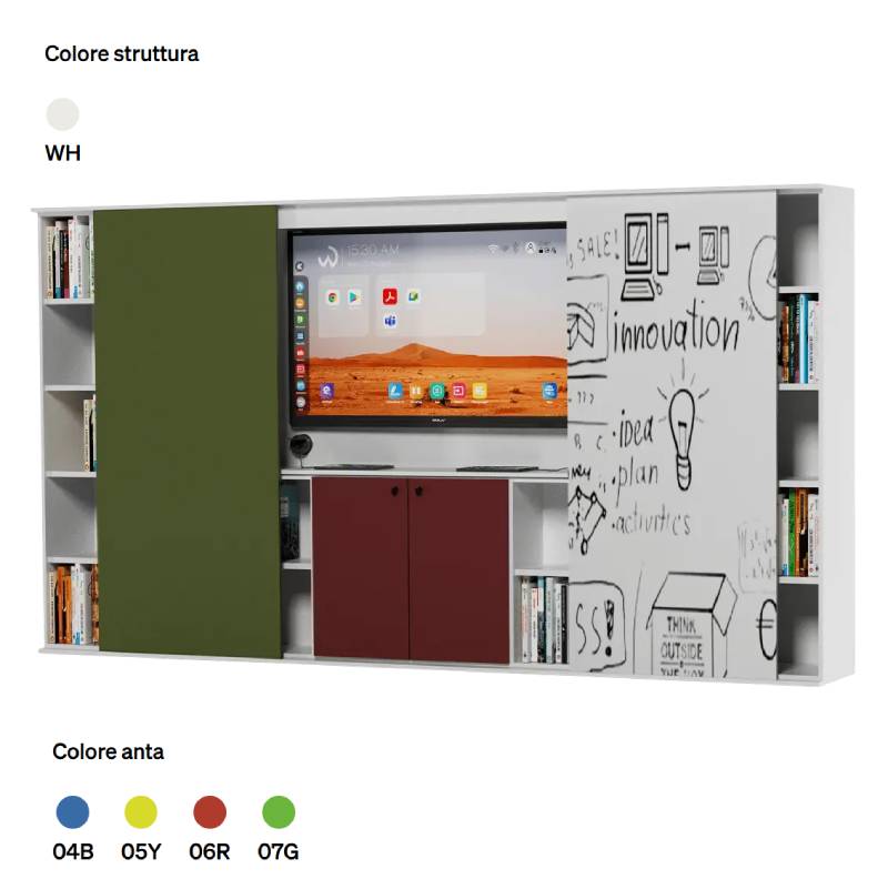 LIBRERIA MULTIMEDIALE CON MODULI DI RICARICA 360X50 X H197CM BIANCO