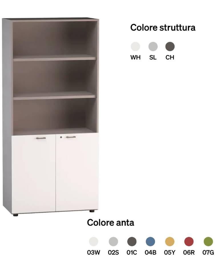 LIBRERIA ALTA A GIORNO SUP.ANTE BASSE IN LEGNO 90X46,3X196,70