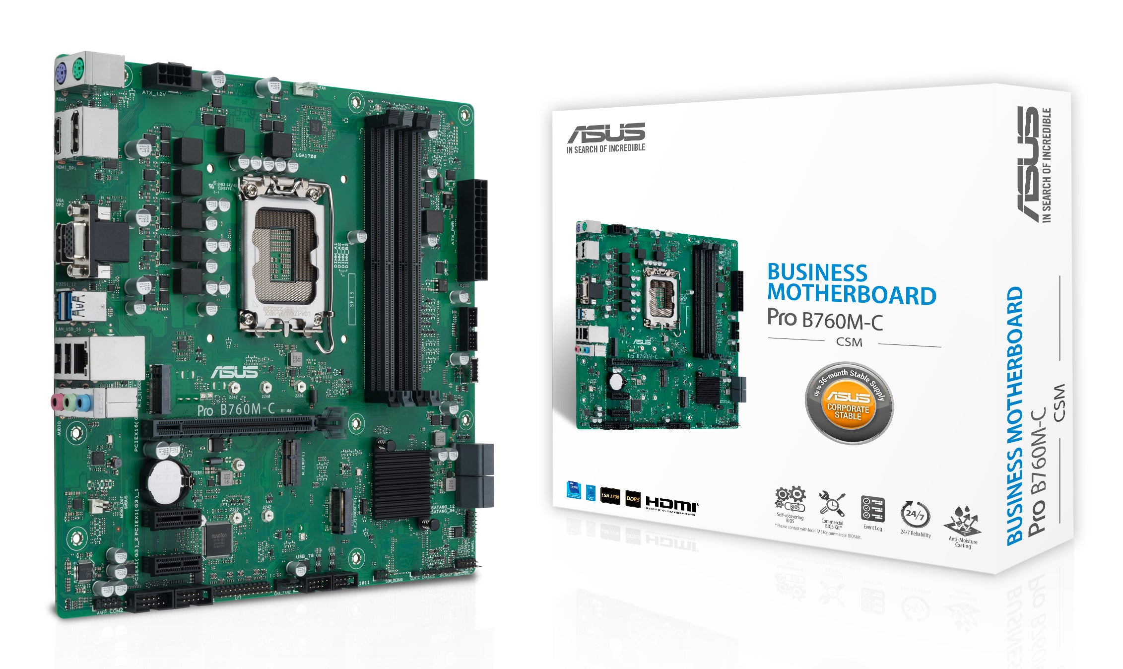 MB ASUS PRO B760M-C-CSM 1700 4D5 4S3 2M.2 3PCI 2DP/HDMI/VGA MICROATX
