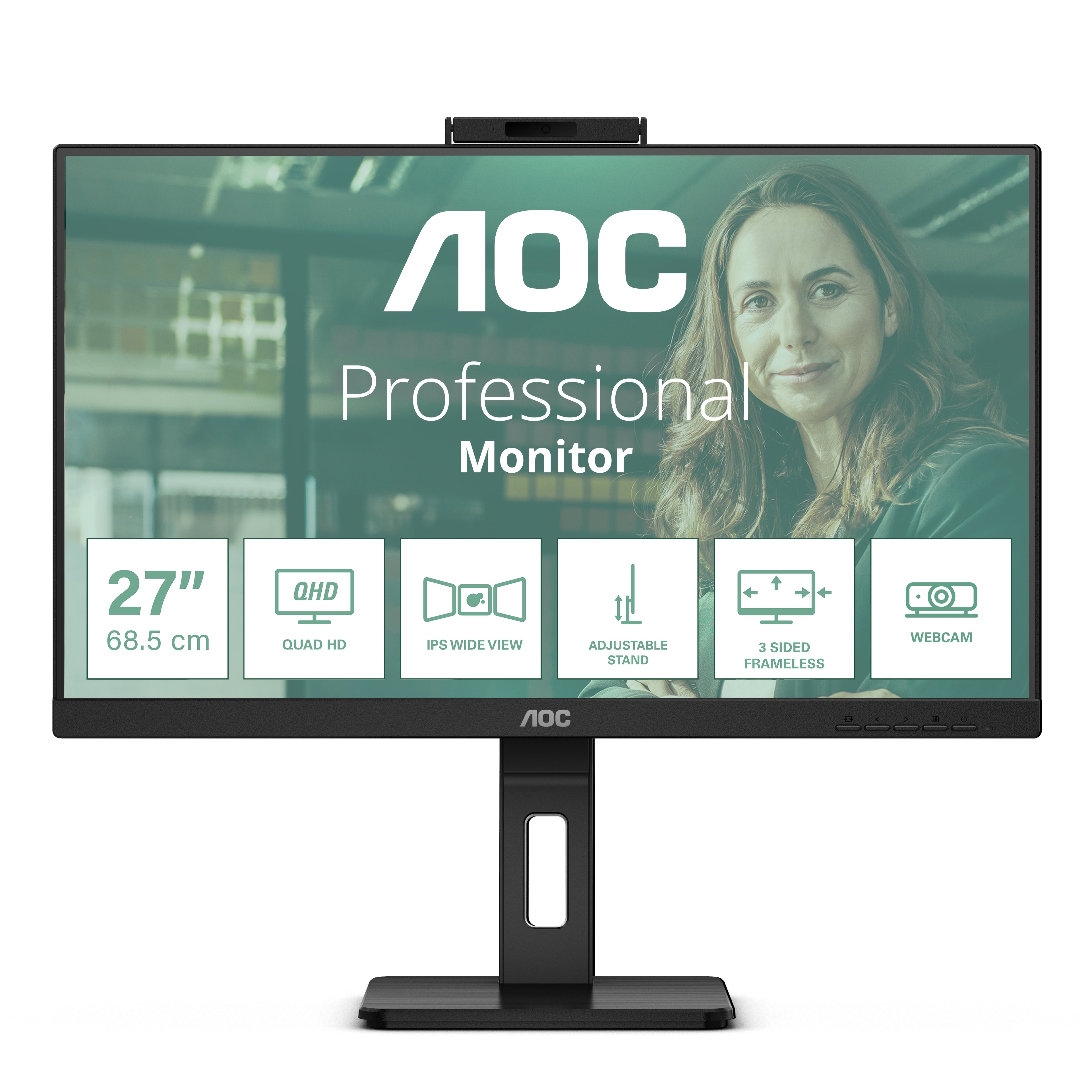 MON 27IPS QHD HDMI DP MM PIVOT AOC Q27P3QW WEBCAM REG ALTEZZA
