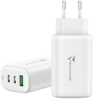 Techmade 65W Caricatore Universale GaN USB-C + USB-A White