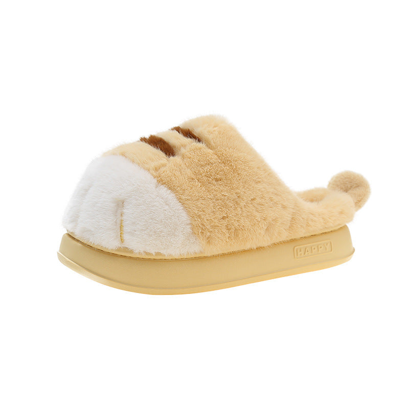 3D Cat Paw Plush Slippers Flat Thermal Winter Slippers Comfortable Fluffy Home Slippers Furry Paw Couple Slippers For Indoor Bedroom