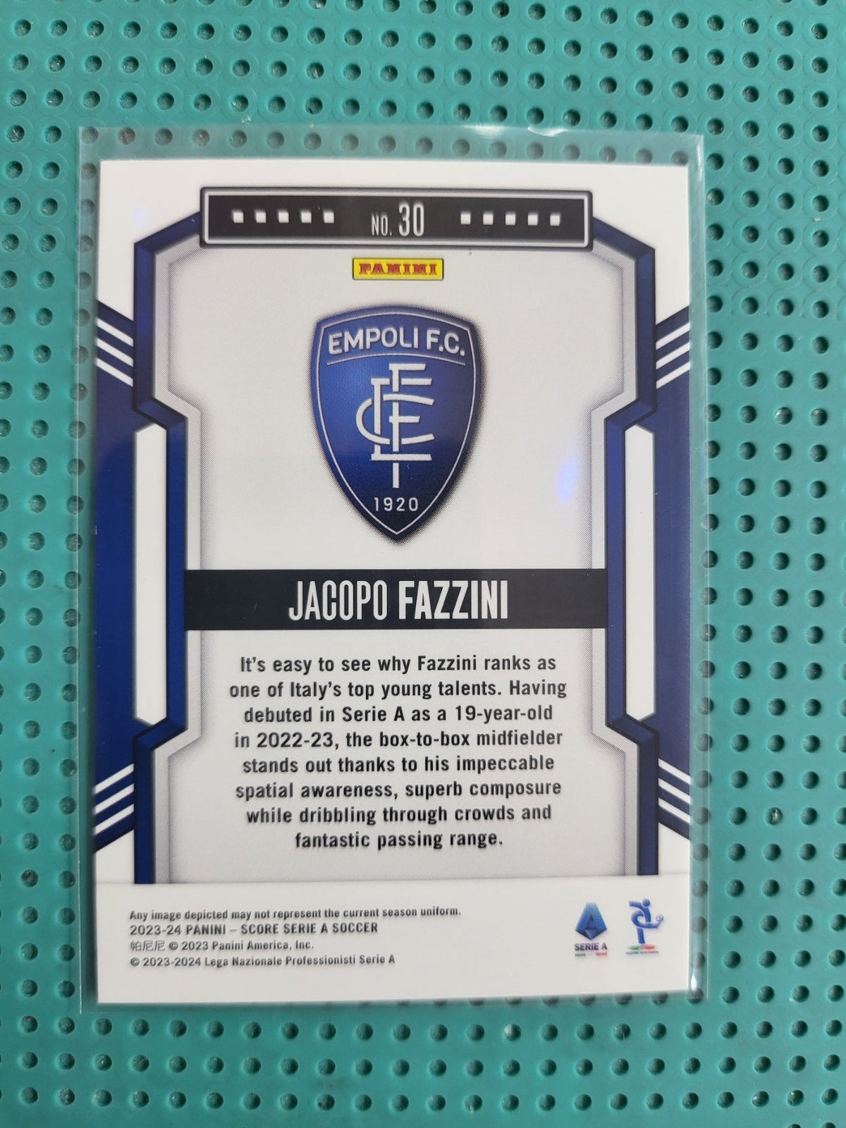 panini score 2023/2024 jacopo fazzini rookies laser blue 42/50 n30