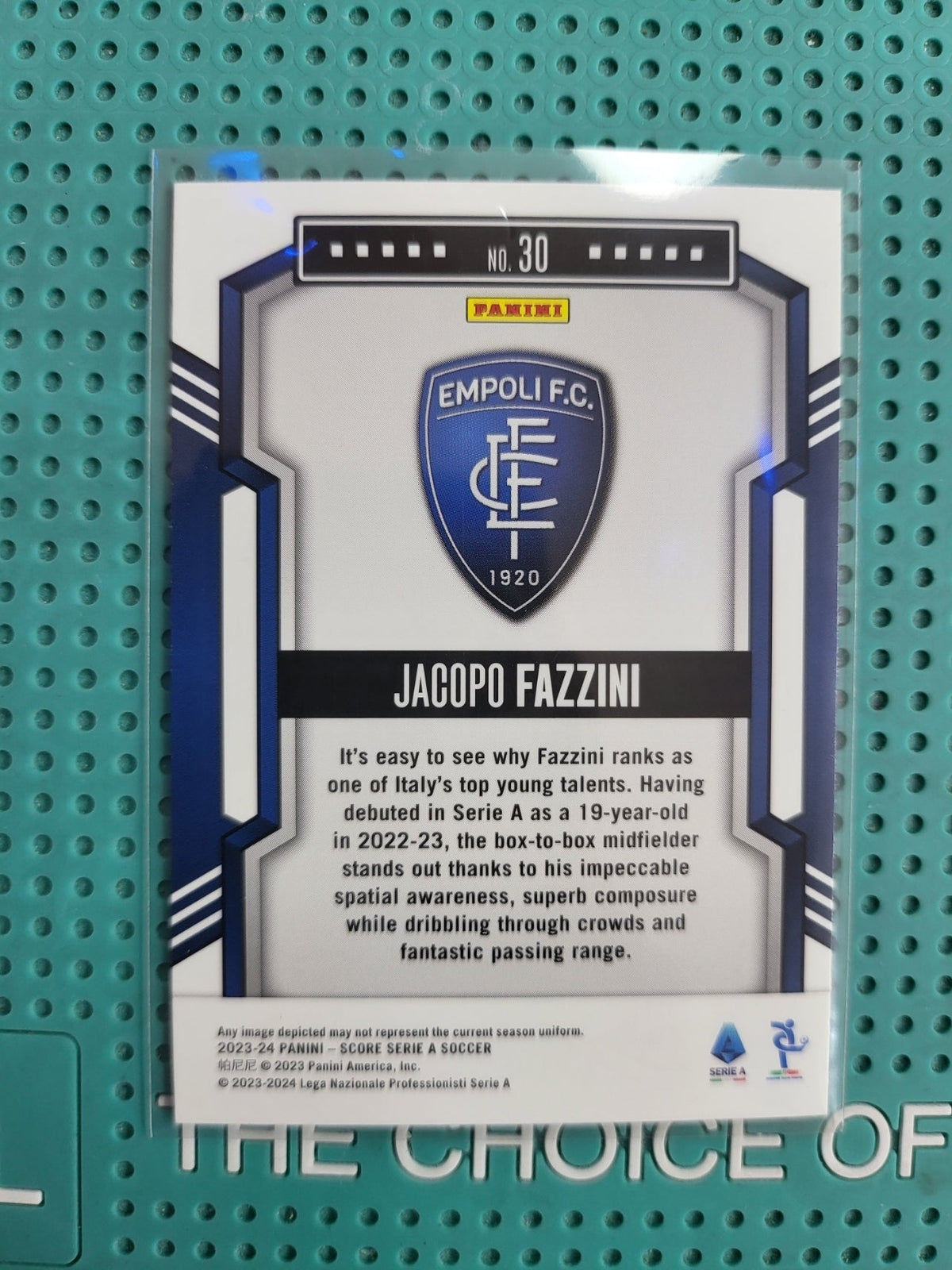 panini score 2023/2024 jacopo fazzini rookie laser yellow 10/10 n30