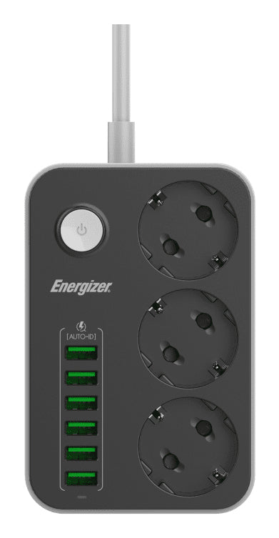 PRESA MULTIPLA ENERGIZER 3 SCHUKO + 6 USB A CON INTERRUTTORE